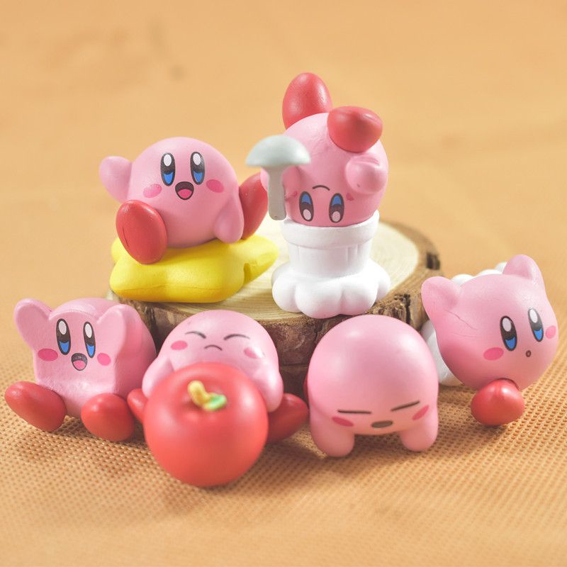 Figure Kirby Mobil 6pcs Mini Set Boneka Ornamen Anime Hadiah Model Baking Kue