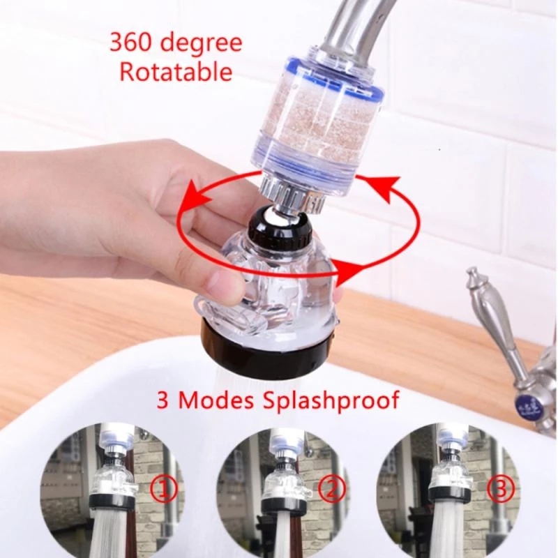 360° Rotating Pressurized Splash-proof Faucet/Adaptor Keran Filter Air Universal/Aksesoris Wastafel Kamar Mandi Dapur