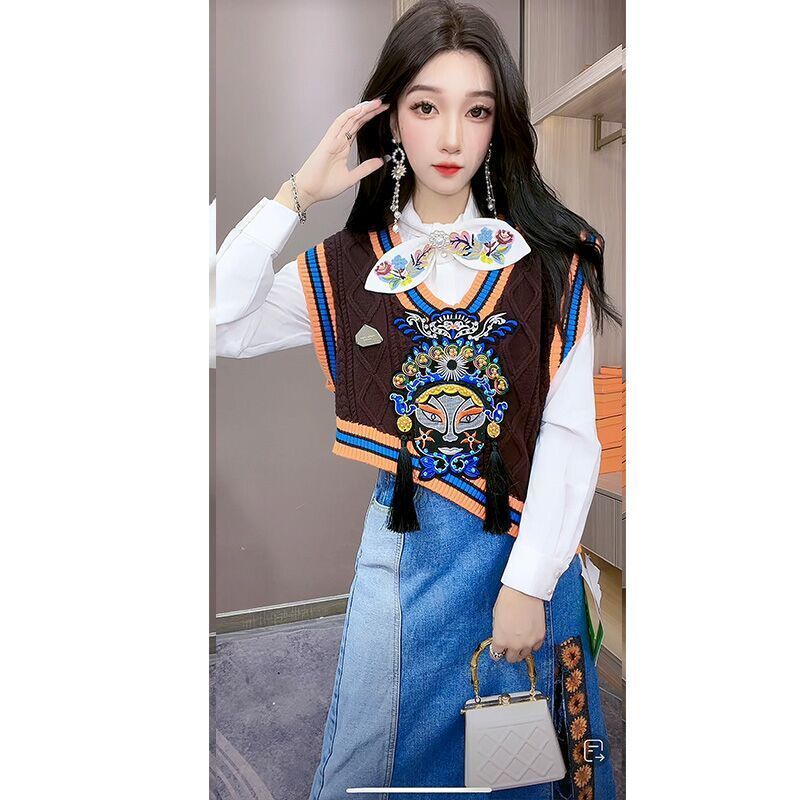 Suhao setelan jas tiga potong fashion gaya nasional wewangian kecil opera Beijing 2022 rompi top rok musim gugur high-end two-piece set