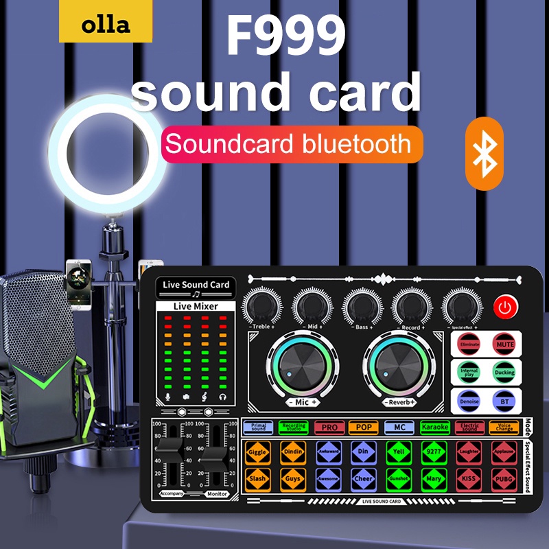 Olla F999 live soundcard Dedicated sound card for YouTube Facebook Douyin live broadcast Cocok untuk ponsel komputer