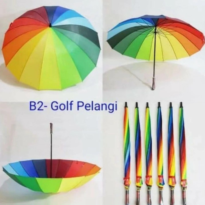 Barangunik2021 - Payung Golf Pelangi 16 Jari - Payung Hujan Jumbo Lipat Rainbow