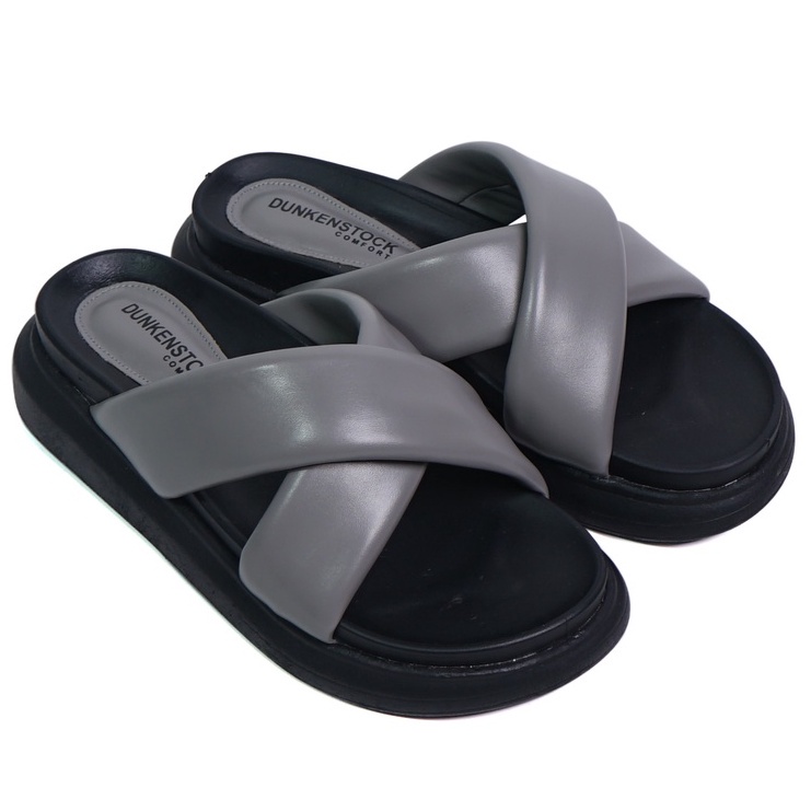 SARASARA YUK - Dunkenstock CHA CHA Sandal Wanita Silang Tinggi 5cm Size 36 - 40 Selop Tidak Licin Sendal Beleza Wedges Slop Birken Rumah Belleza 37 38 39 Warna Grey Abu-abu Sara Sara Kekinian Premium Terbaru Shoes Ori Original Mall Official Store