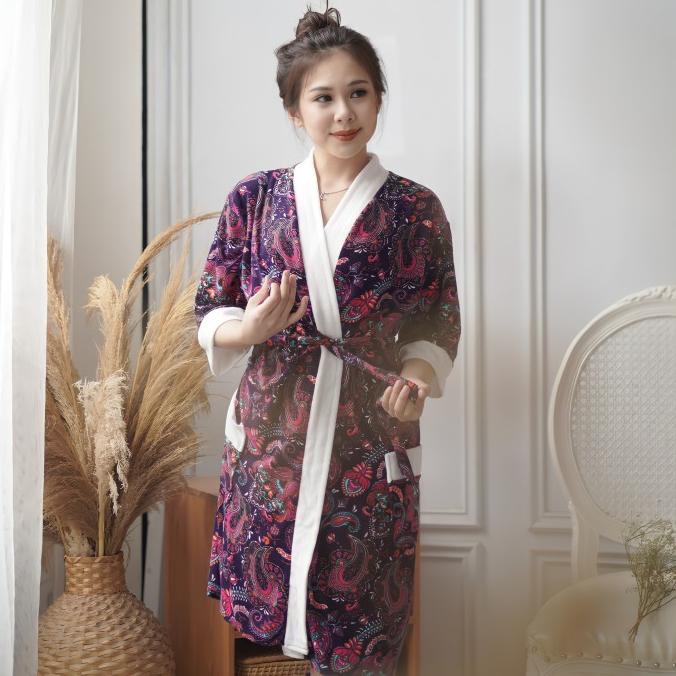 Kimono Handuk Dewasa Wanita Size (L/XL) / Motif Batik / Jubah Mandi