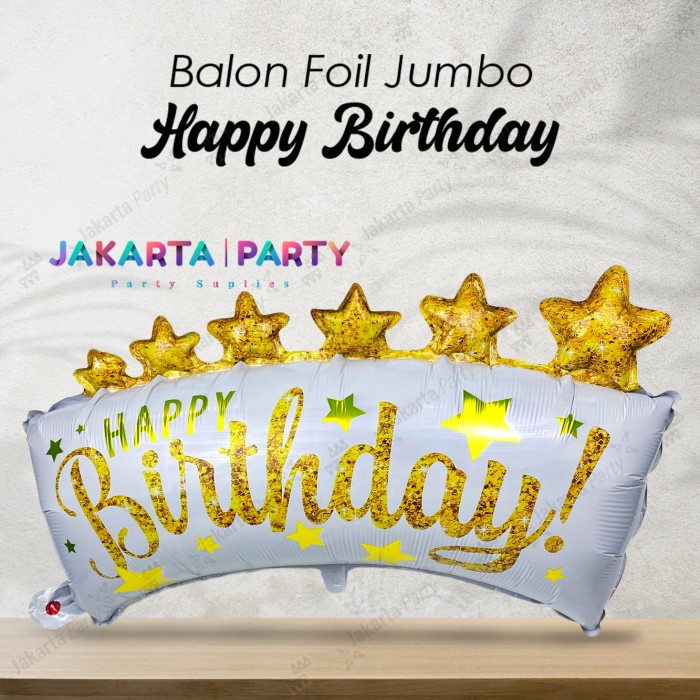 Gradien Selamat Ulang Tahun / Foil Crown HBD Putih Gold Jumbo