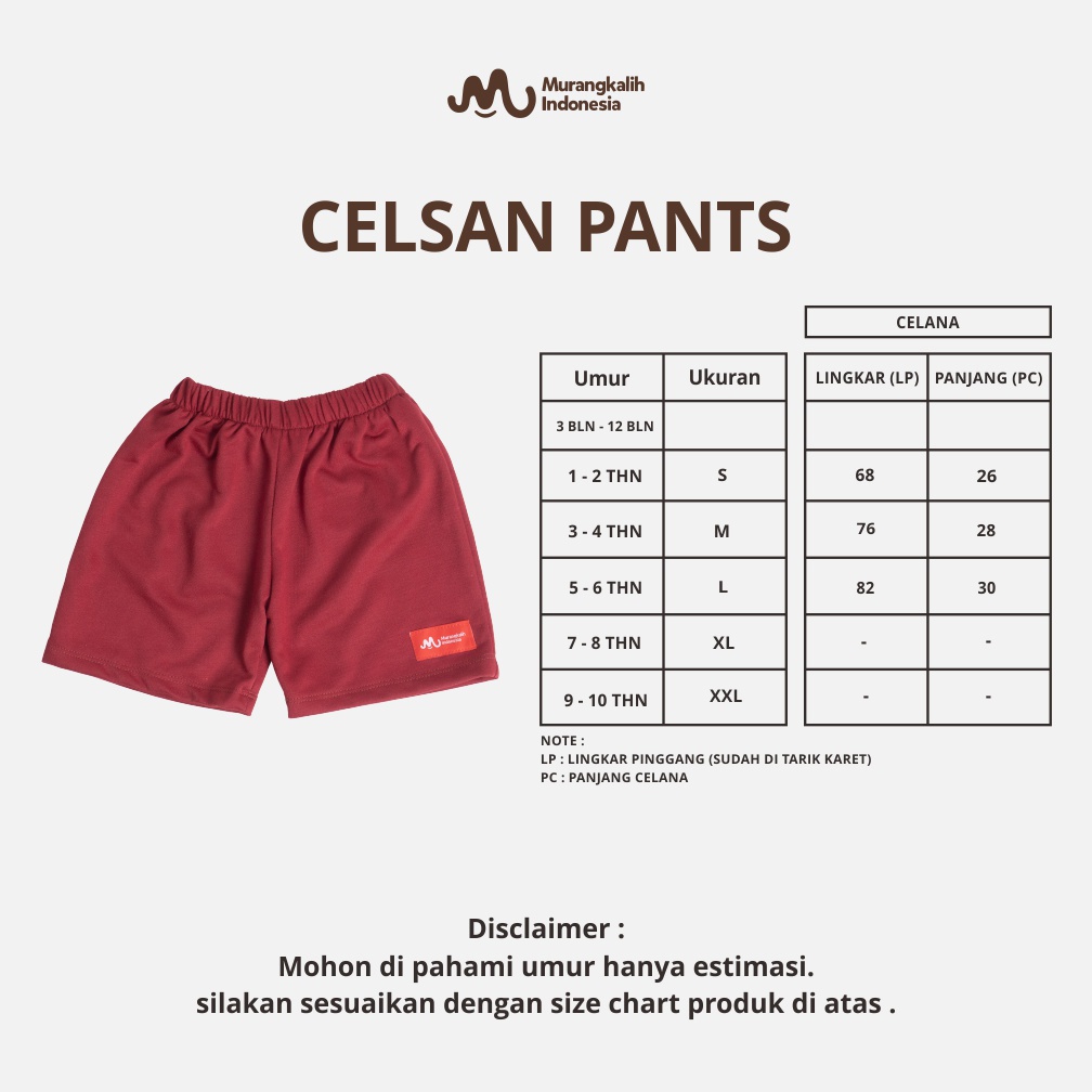 MURANGKALIH - CELSAN PANTS | Celana Anak Untuk Bermain Laki - Laki Perempuan 1 - 7 Thn