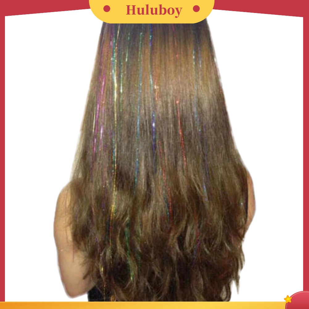 Wig Rambut Extension Model Panjang Lurus Tahan Panas Aksen Glitter