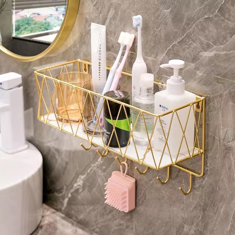 Rak Dinding Kamar Mandi Kombinasi Kaca Marble dan Stainless Gold/black/white