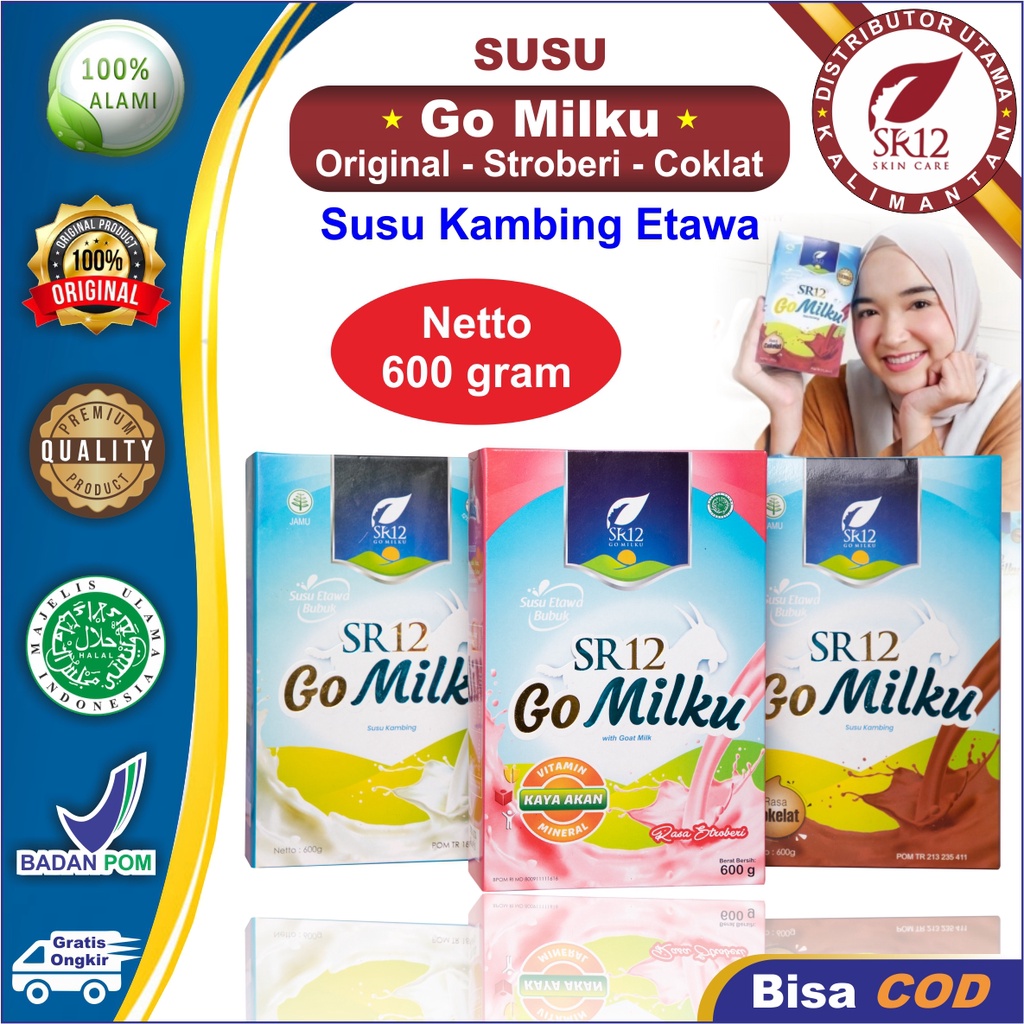 Susu GoMilku SR12 | Susu Kambing Etawa Netto 600 gram | Susu SR12 Herbal | Susu Herbal SR12 Bubuk