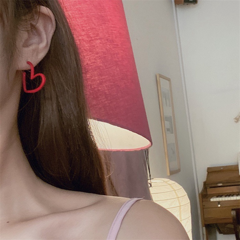 Daily Red Hearts Girls Hoop Earrings Love Anting Bohemian Lucu