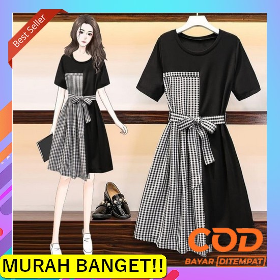 Midi Dress Wanita Brukat Baju Pesta Party Natal Korea Kondangan Gaun B [Dress Tw Ve]Dress Wanita Bab
