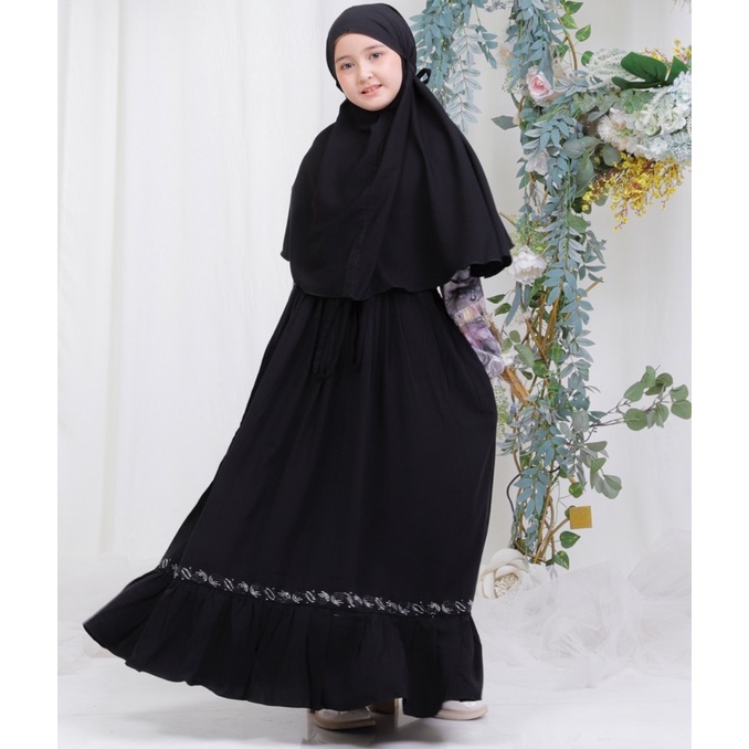 gamis anak perempuan set cadar/gamis anak perempuan bahan jetblack/gamis anak perempuan 7-12 tahun /
