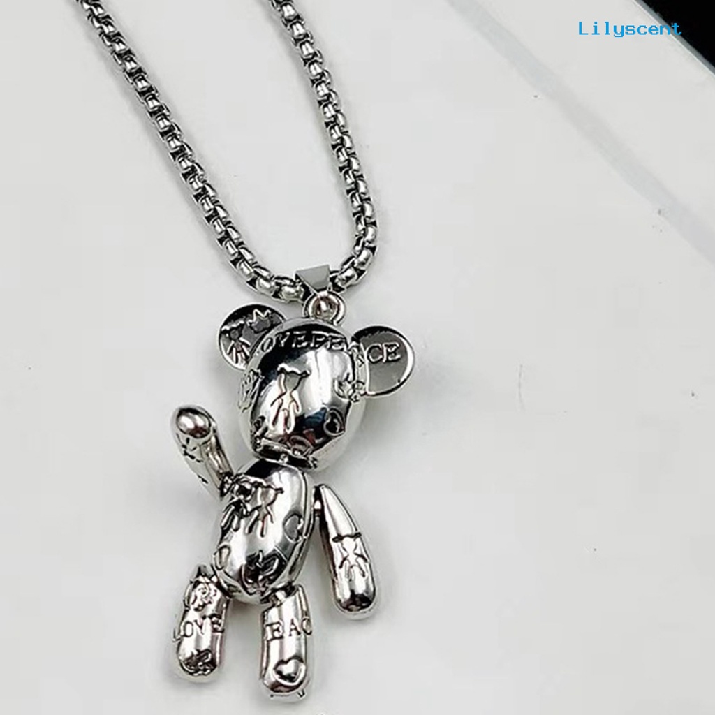 [LS]Pria Kalung Hip Hop Punk Sendi Bergerak Hypoallergenic High Gloss Hadiah Fashion Perhiasan Robot Beruang Liontin Kalung Untuk Pesta