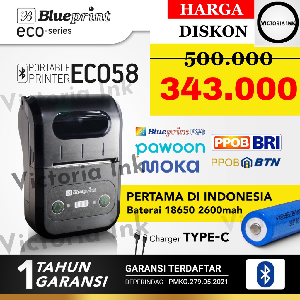 Printer Struk Bluetooth 58mm Blueprint Eco 58 Eco58 Portable Printer Thermal 58mm Blueprint Free 1 Roll Thermal