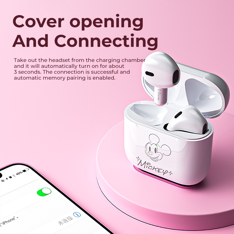 100% Ori Disney TWS Headset Bluetooth 5.3 Mini Wireless Pro4 Earphone Dukungan untuk Android/IOS HIFI Musik Dengan Mikrofon