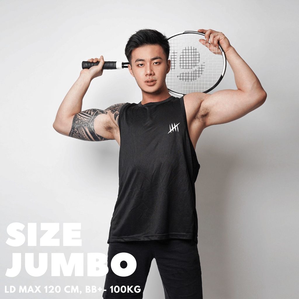 DONSON Sportswear Simple Low Cut Singlet Dalaman Tanktop Olahraga Kasual Sport Extra Fine Polyester Black Jumbo