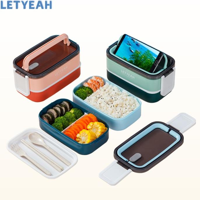 LetYeah Kotak makan siang kantor portable 1600ML 2 tingkat lunch box