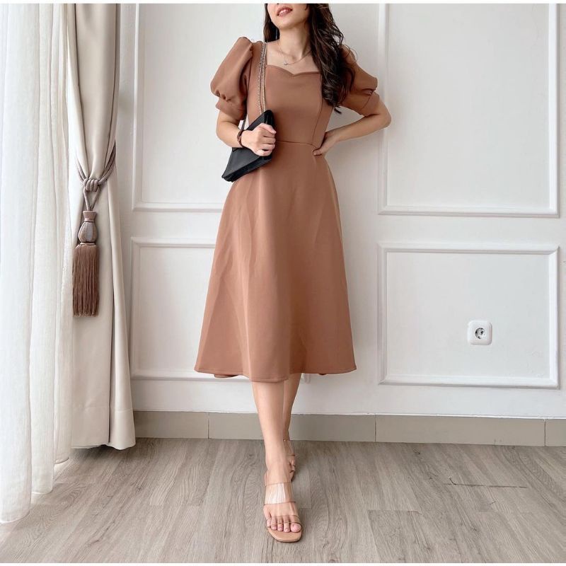 Simple Midi Dress Flare Casual Outfit