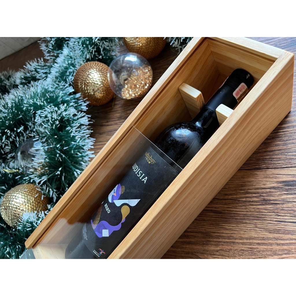 Wooden Wine Box Kayu Kotak Kayu Jati Belanda Botol Wine Tutup Akrilik Acrylic - Box Wine JL Tutup Akirilik (B)