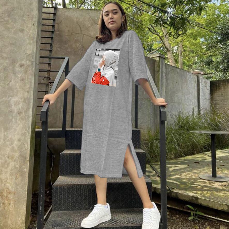 BAJU DRESS OVERSIZE TUNIK PREMIUM DTF HIJAB RED / DIGITAL PRINT