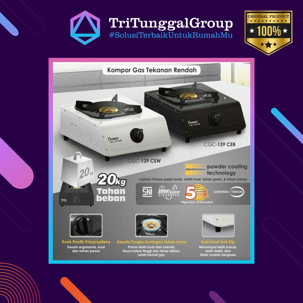 (BAYAR DI TEMPAT) KOMPOR GAS 1 TUNGKU COSMOS CGC139 CEB / CGC-139 CEW / CGC-139 (1 TUNGKU) GARANSI R