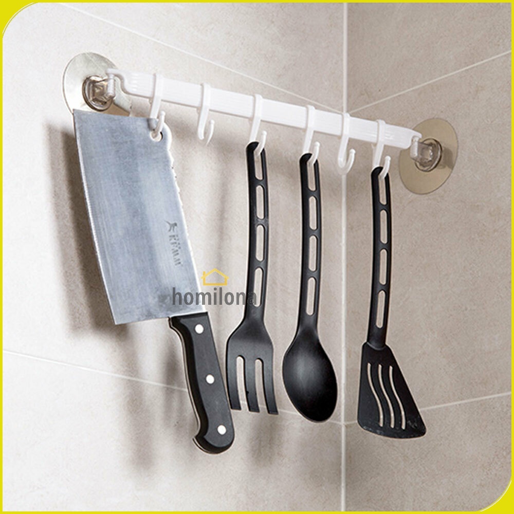 Outer Rak Gantungan Peralatan Dapur 6 Hole Strong Adhesive Hook Ou007 White