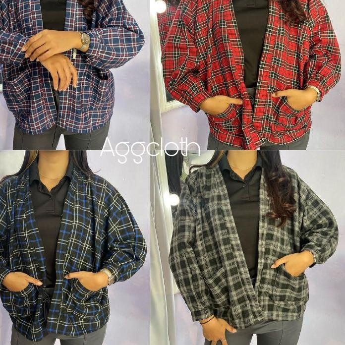 Terjamin Outer grid balon viral / outer balon flanel / outer tratan kotak kotak / cardigan tartan pr