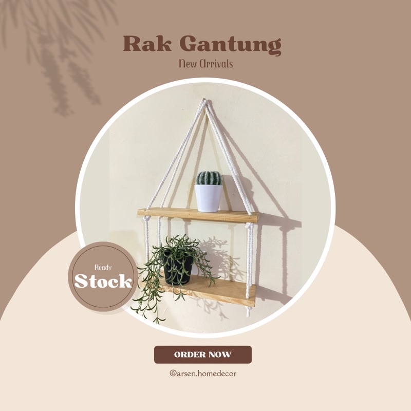 Rak kayu / Rak gantung / Rak gantung macrame / Rak kayu gantung / Rak kayu minimalis / Rak kayu aest