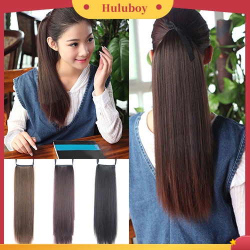 Wig Rambut Ekstensi Model Panjang Lurus Bahan Sintetis Untuk Wanita