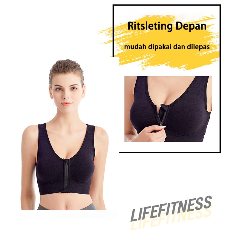 BH Olahraga Push Up Gym Bra Resleting Depan Dengan Bantalan Dada Fitness Zumba Senam Bra 2023