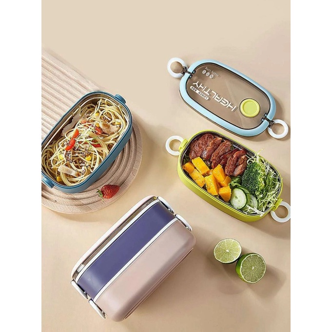 Lunch Box Healtyh Life Tahan Panas Bento Set Portable Plastik Food Grade