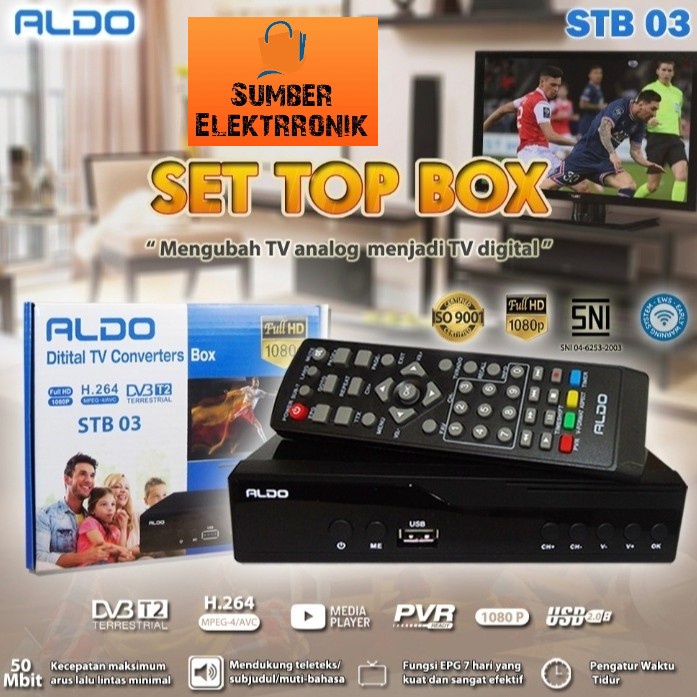 TV Digital Receiver Set Top Box Aldo STB 03 DVBT2 Full HD 1080p