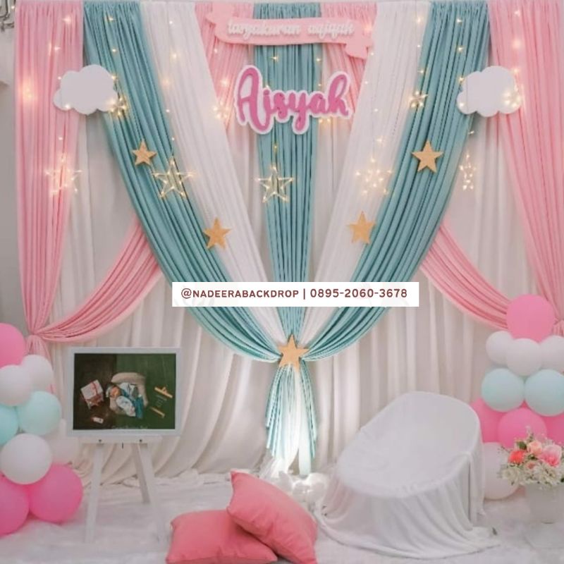 [NADEERABACKDROP] Dekorasi Aqiqah Simple - HIJAU PINK
