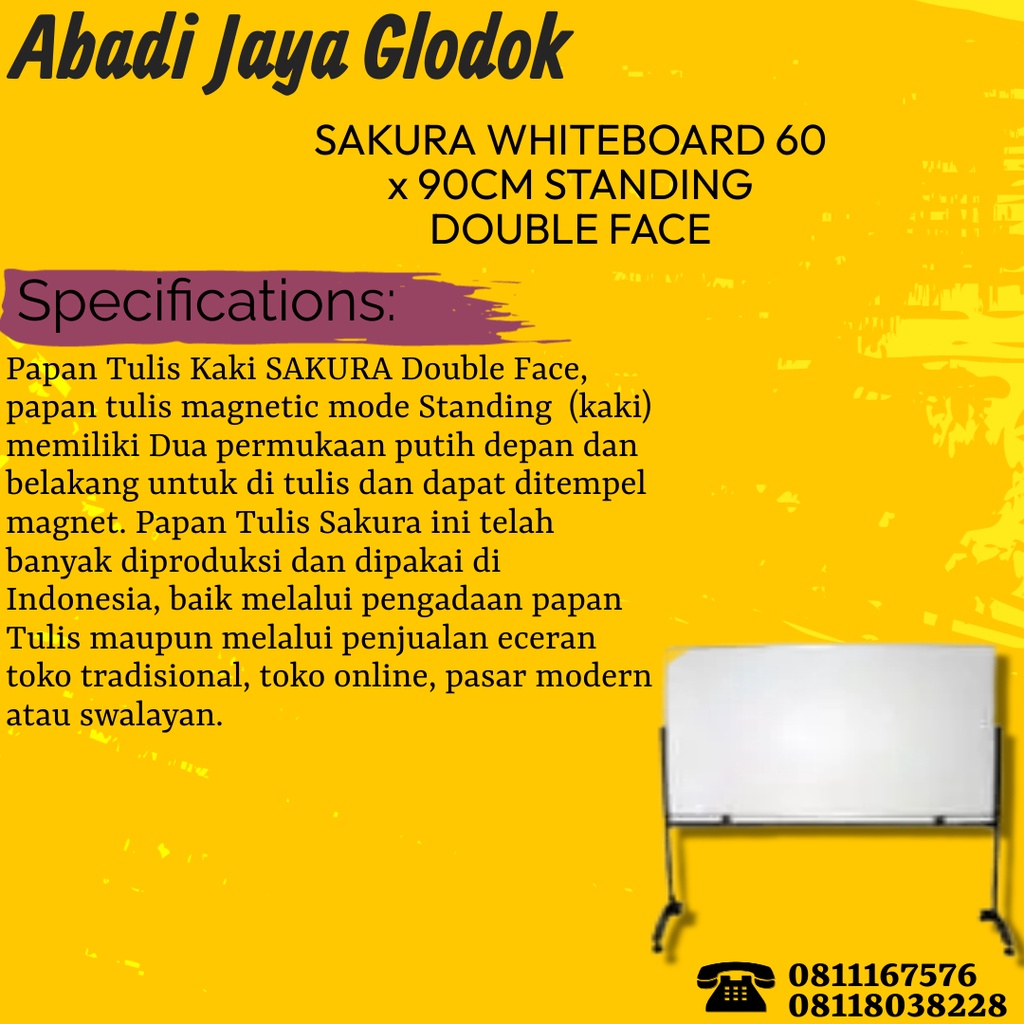 

SAKURA WHITEBOARD 60x90 STANDING DOUBLE FACE