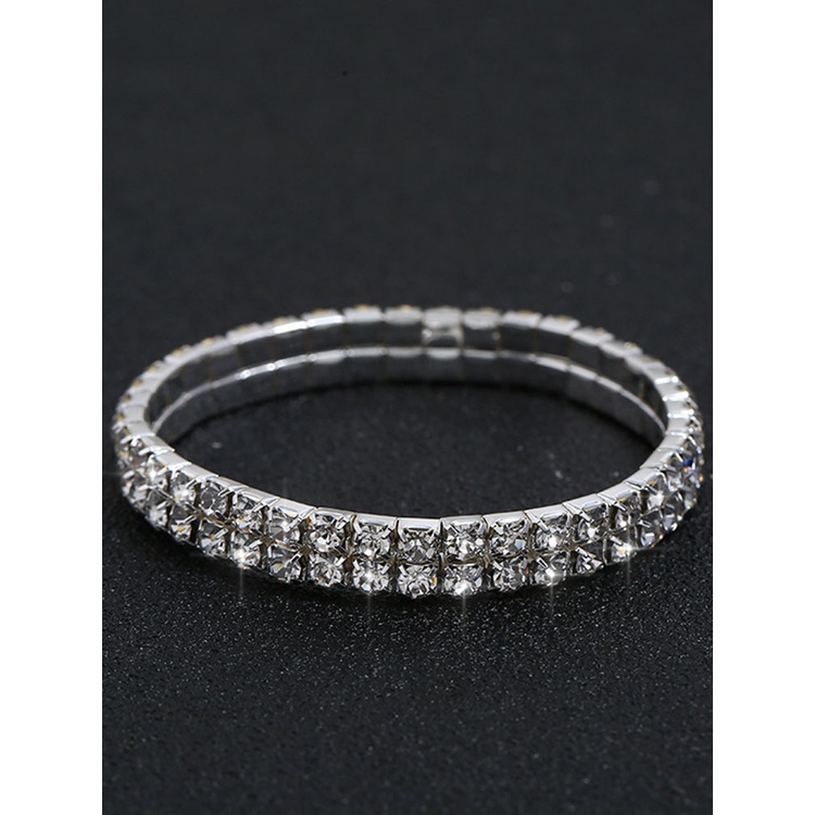 Fancyqube Fashion Kristal Mempelai Wanita Set Perhiasan Berlian Imitasi Berlapis Perak Gaun Pernikahan Perjamuan Kalung Anting Set Wanita Hadiah