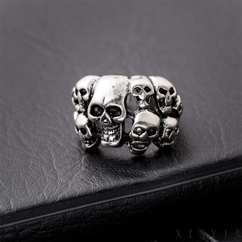 【Bayar di tempat】Mendominasi Fashion Cincin Pria Tengkorak Naga Vintage Punk Kepribadian Cincin