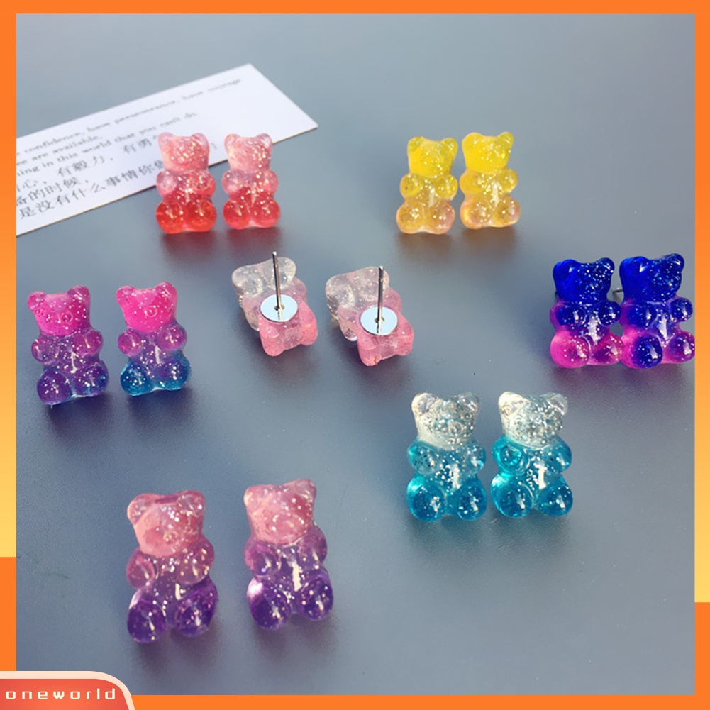 [WONE] Fashion Wanita Permen Warna Kartun Gummy Bear Ear Stud Earrings Perhiasan Hadiah