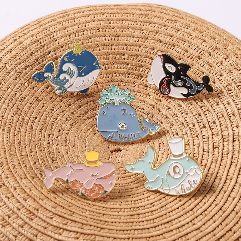 Lucu Hewan Laut Enamel Pin Kartun Ikan Paus Laut Hiu Bros Lencana Kerah Pin Paus Perlindungan Lencana Perhiasan Hadiah Untuk Teman