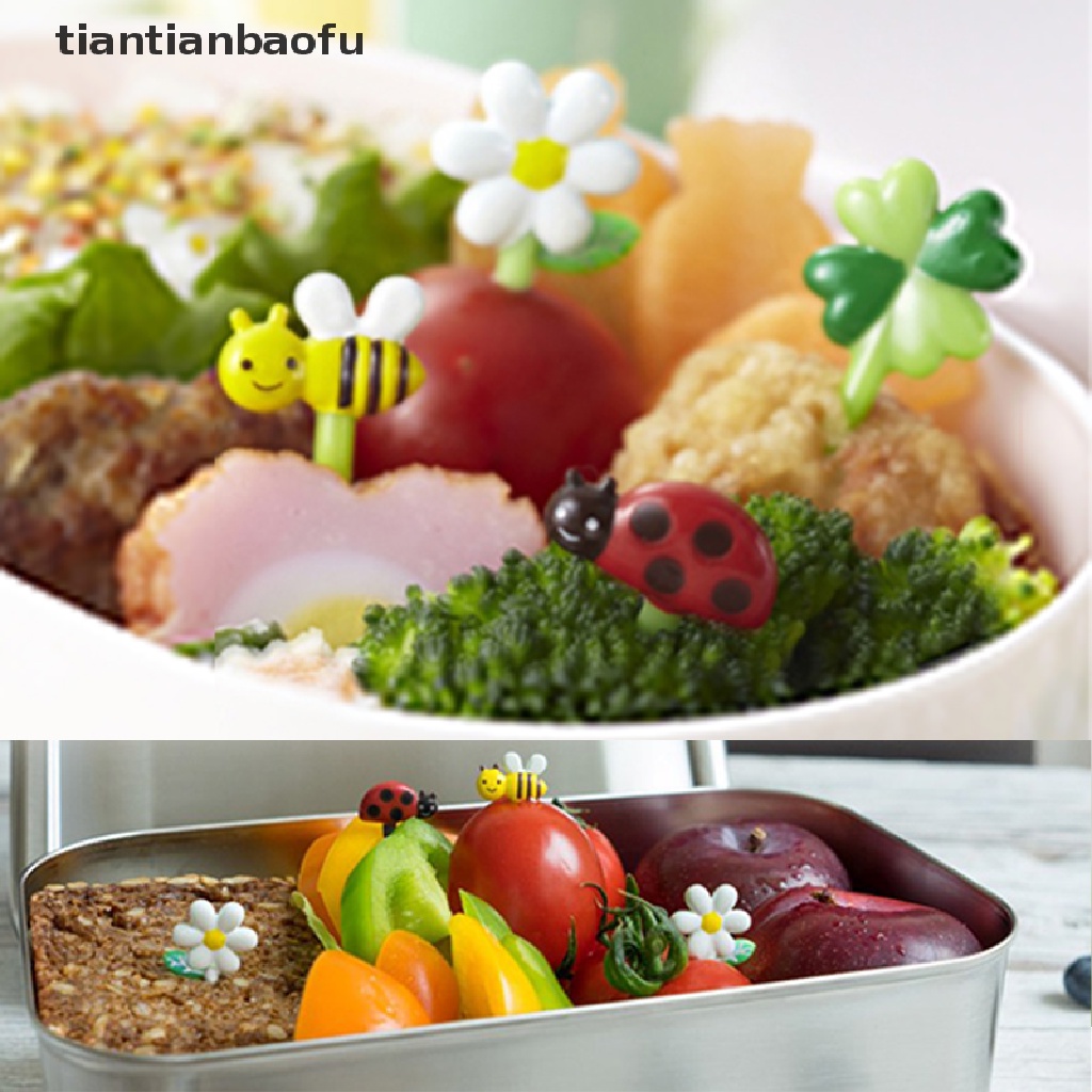 [tiantianbaofu] 8/12pcs Garpu Buah Mini Kartun Snack Dessert Kue Dekorasi Hewan Pilihan Makanan Butik