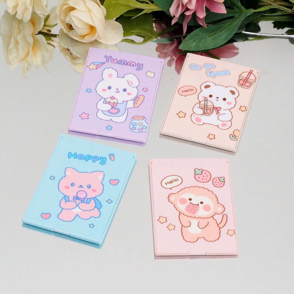 Cermin Lipat Kotak Motif Animal Cute Cermin Saku Kotak Kaca Make Up Portable