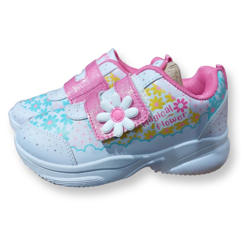 SEPATU ANDO ANAK PEREMPUAN MAGICAL FLOWER VELCRO PUTIH/MERAH JAMBU