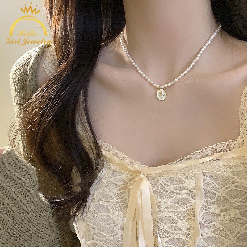 Gaya Korea Temperamen Lembut Mawar Mutiara Kalung Wanita Halo Gadis Perhiasan
