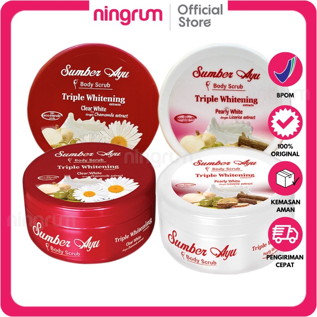 Ningrum - Sumber Ayu Body Scrub Triple Whitening Extract 100ml | Scrub Tubuh Lulur Mandi Extra Whitening Putih Lebih Cepat Original BPOM - 7402