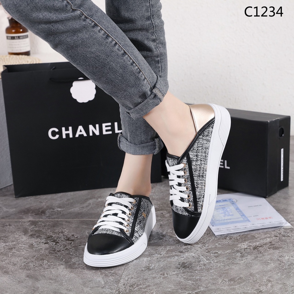 CH  Tweed &amp; Leather Women Shoes#C1234