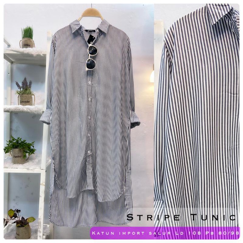 striped Tunik katun import salur/fashion wanita modern