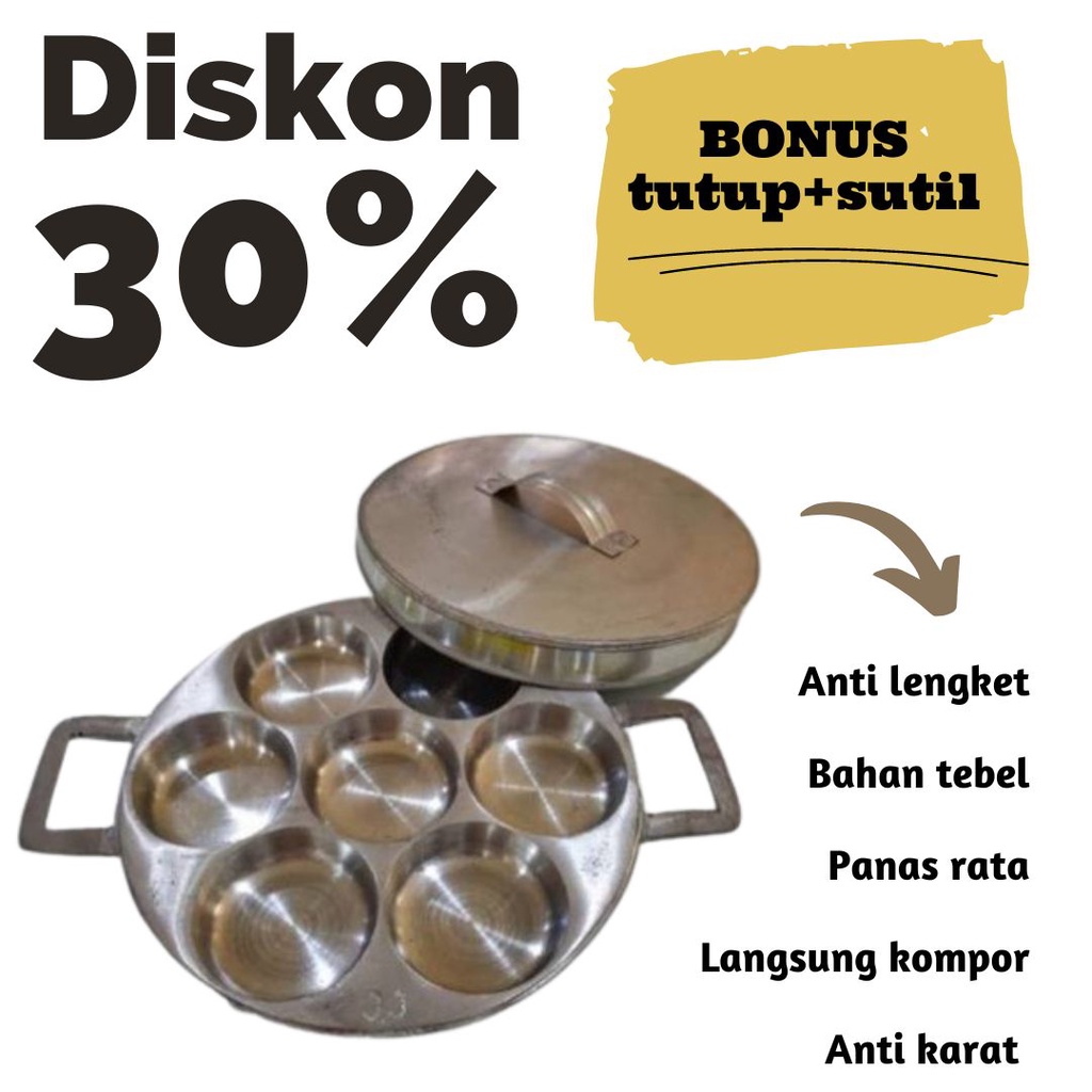 Cetakan Kue Lumpur jumbo Martabak Mini pukis jumbo Tebal Datar 7 Lubang 7,8 cm