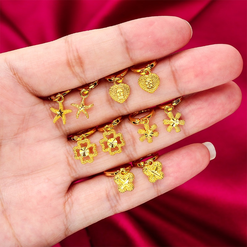 Goldkingdom Perhiasan Fashion Emas Asli Kadar 375 Bangkok Aksesoris Ready Stock Cinta Baru Bintang Lima Anting Bunga Berlapis Emas Hadiah Yang Indah Untuk Wanita