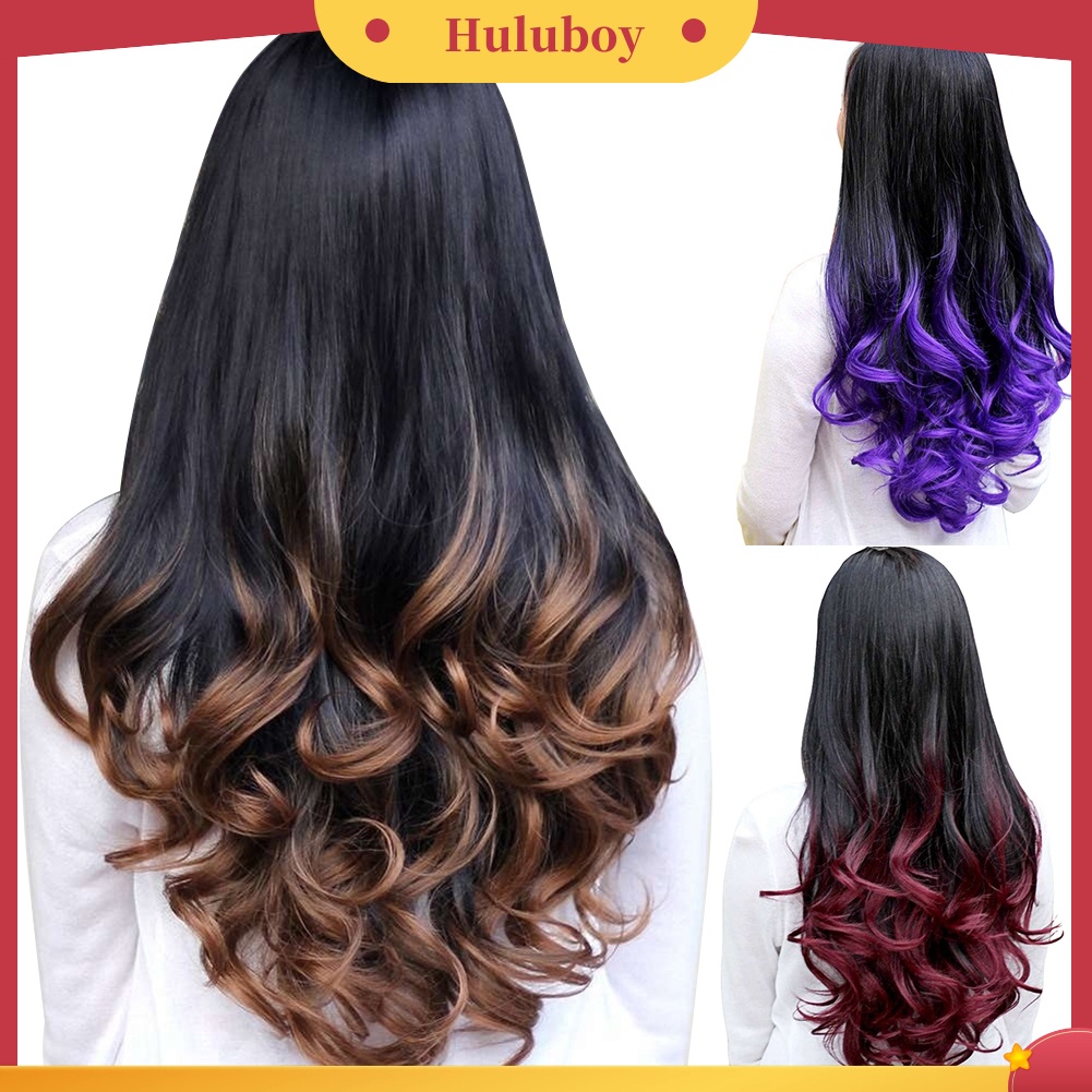 Wig Rambut Model Panjang Keriting Gelombang Warna Ombre Untuk Wanita