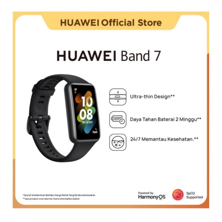 HUAWEI Band 7 Smartband | 9.99mm Ultra-Thin Design | Automatic SpO2 | Daya Tahan Baterai 2 Minggu | 24/7 Health monitoring Black Garansi Resmi