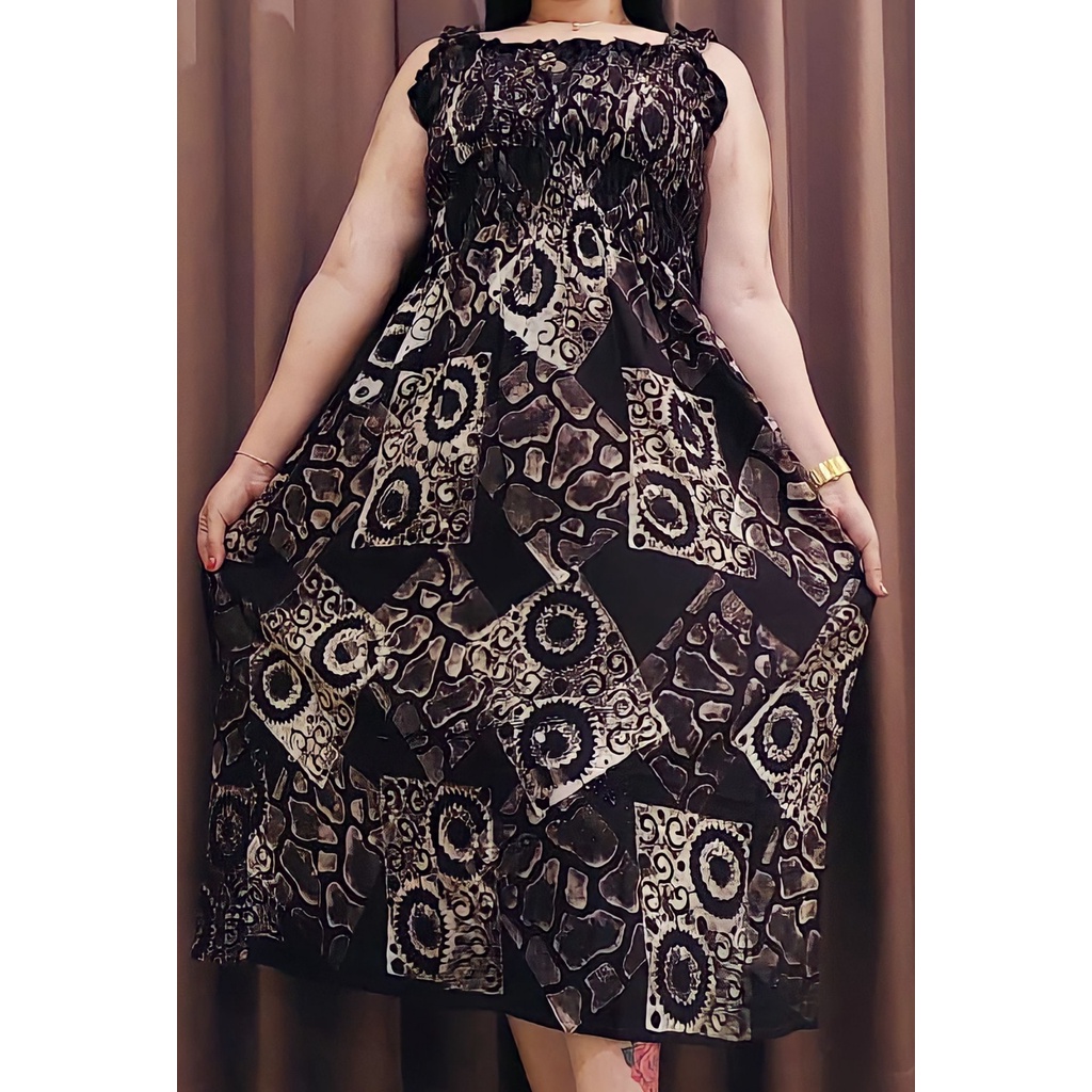 Dress Jumbo Batik Wanita Dewasa etnik Monochrome Kekinian Bahan Adem