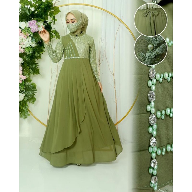 Realpict gamis pesta sage gren//gamis tulle//gamiis pesta modern